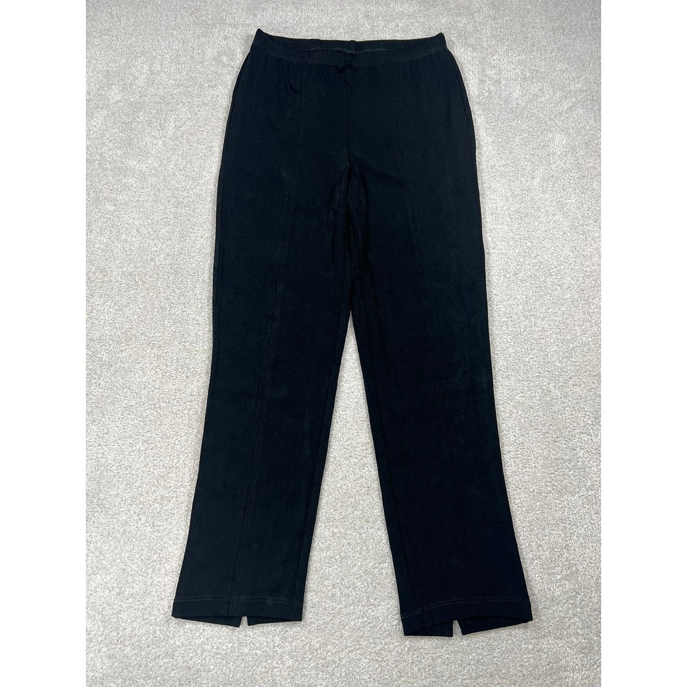 Chicos Travelers Womens small 4 Black Pull On Straight Leg Slit Hem Seam Pants
